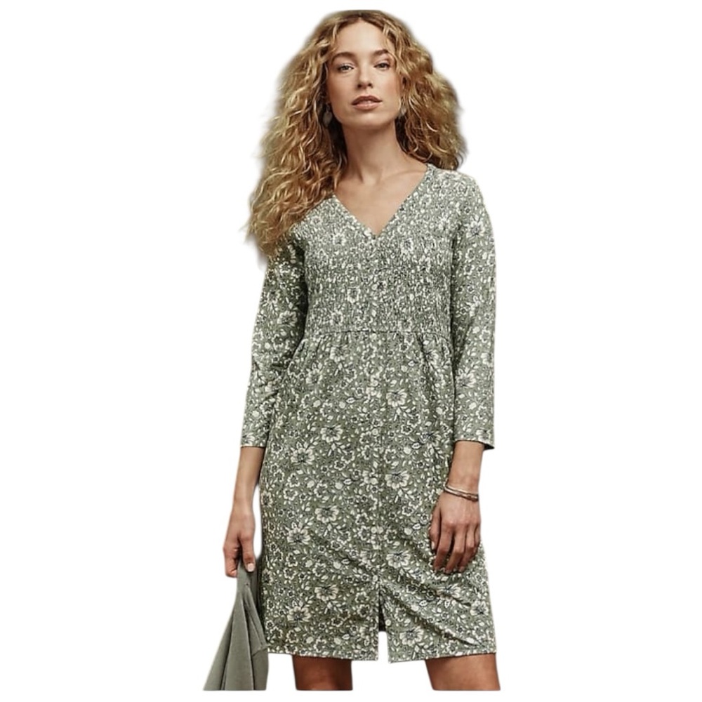J. Jill Smocked Floral Button Front Dress
